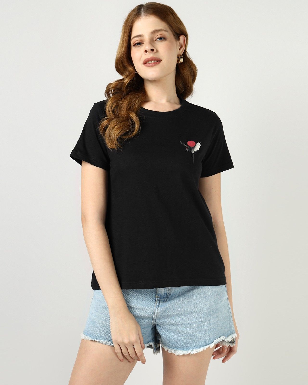 BLACK Regular Tshirt with Sliver Flamingo print